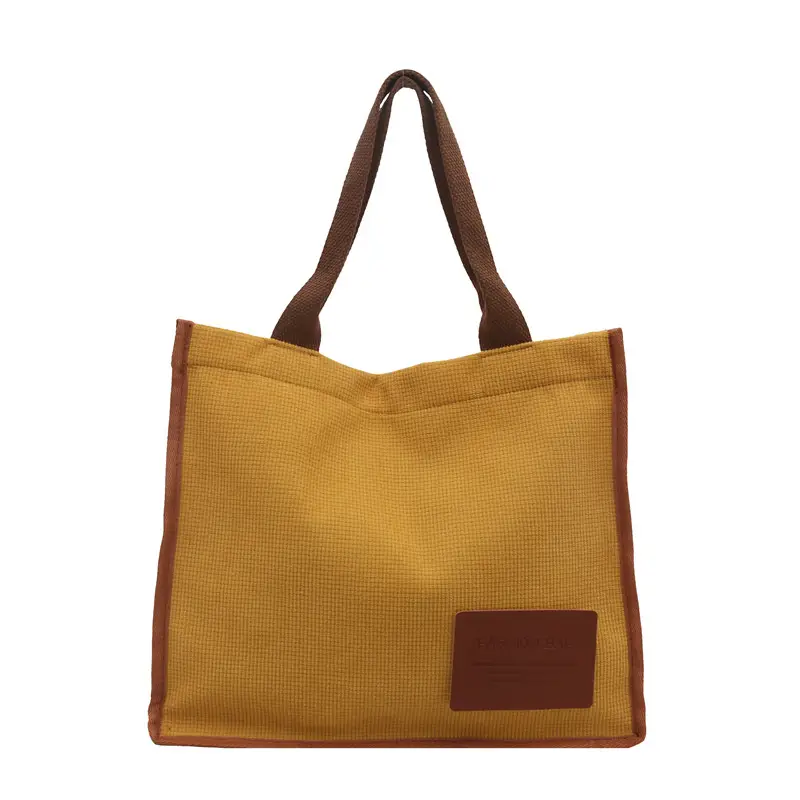 Purple Canvas Large Tote Bag with Brown Handles - Image 7