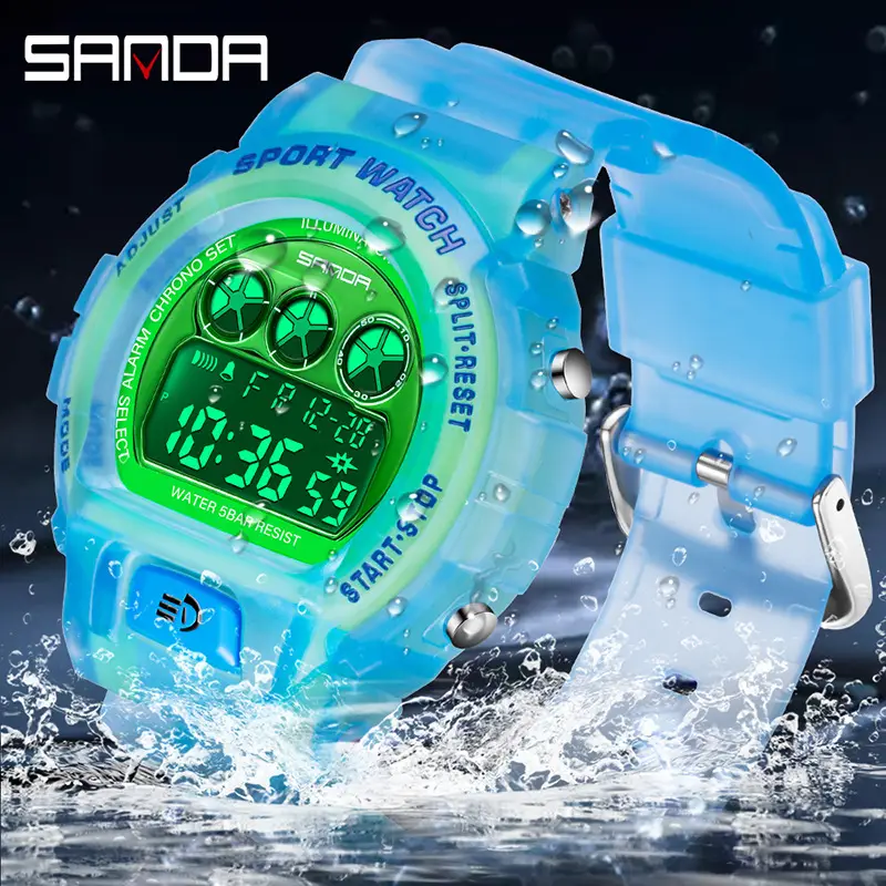 Sanda LED Digital Watch for Men Women Blue Green Waterproof - Image 4