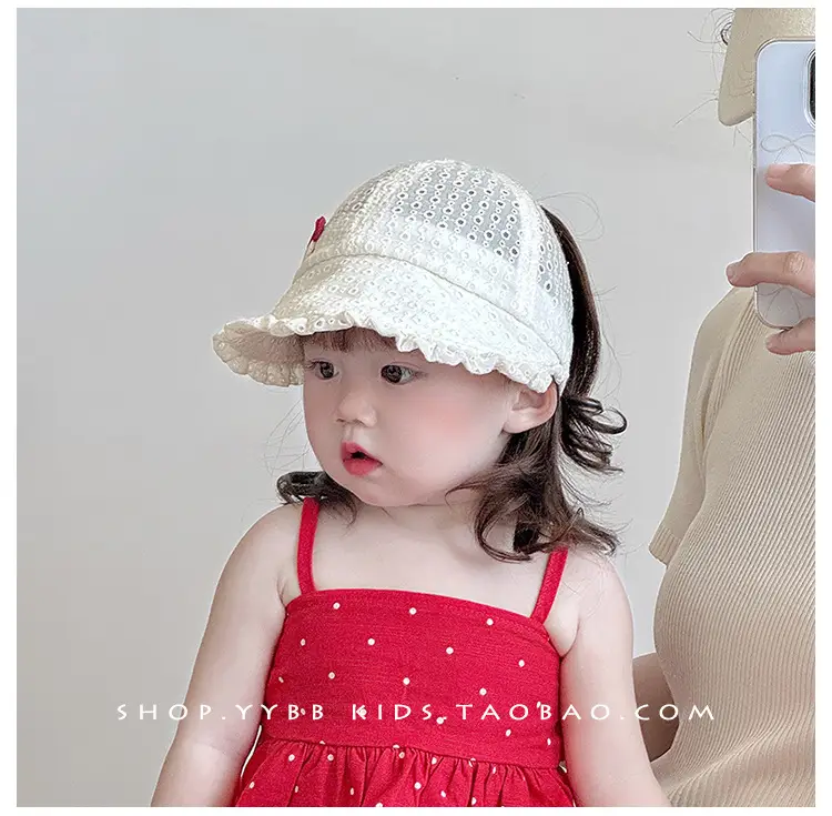 Children's White Beaded Sun Hat with Big Brim — feature 3
