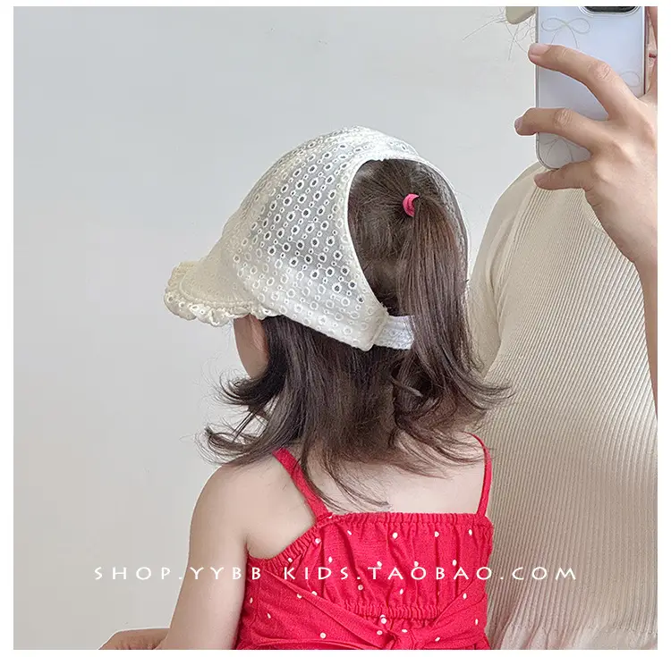 Children's White Beaded Sun Hat with Big Brim — feature 4