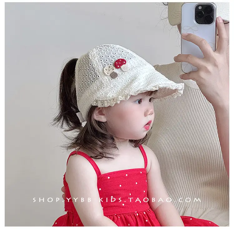 Children's White Beaded Sun Hat with Big Brim — feature 5