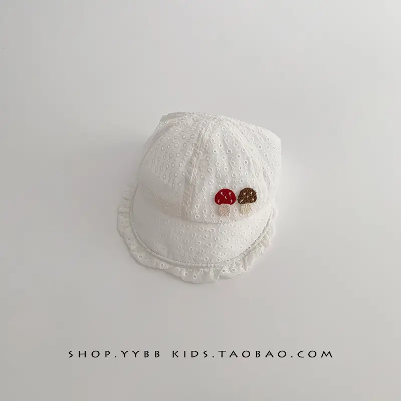 Children's White Beaded Sun Hat with Big Brim - Image 2