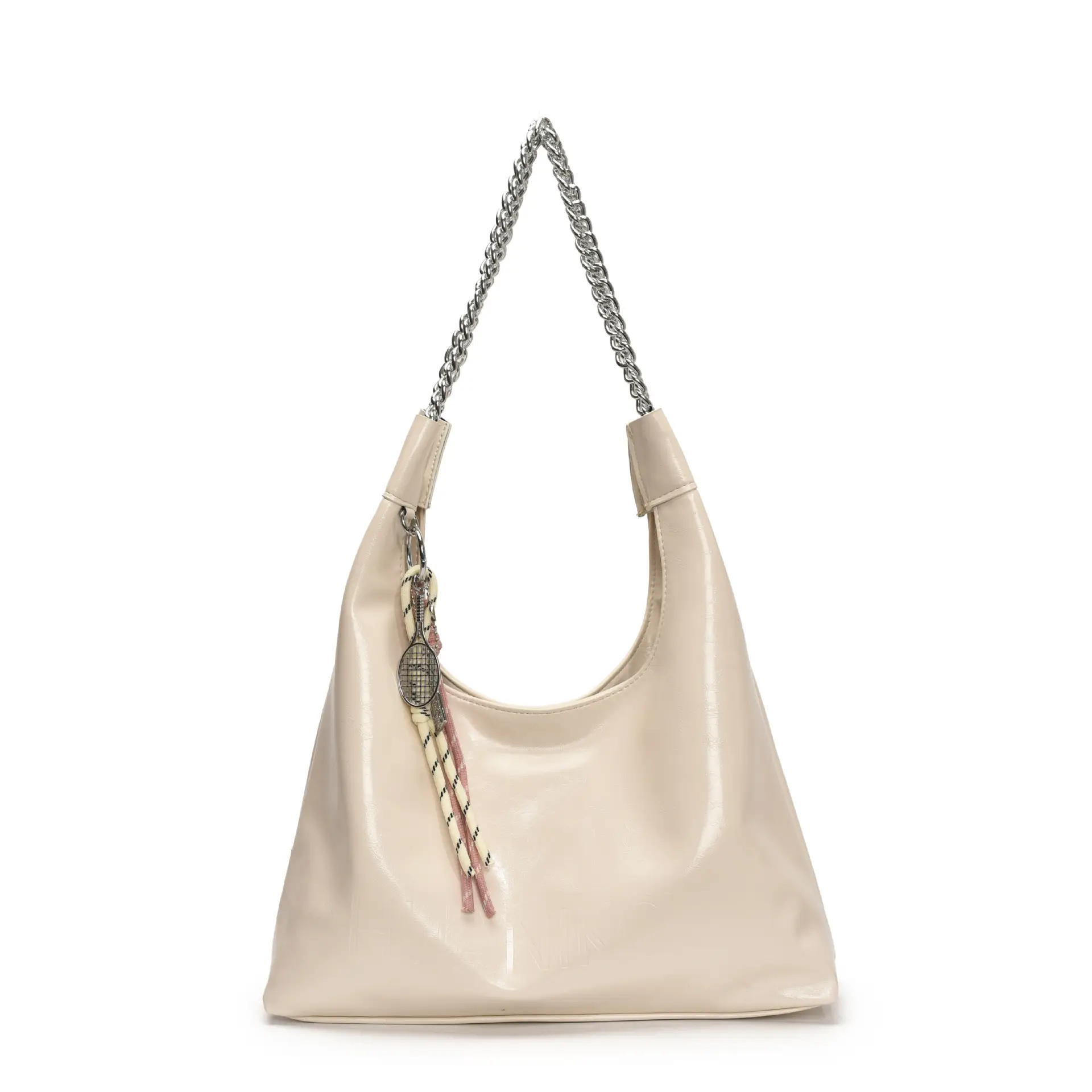 Large Capacity Women's White Leather Tote Bag with Chain Strap - Image 8