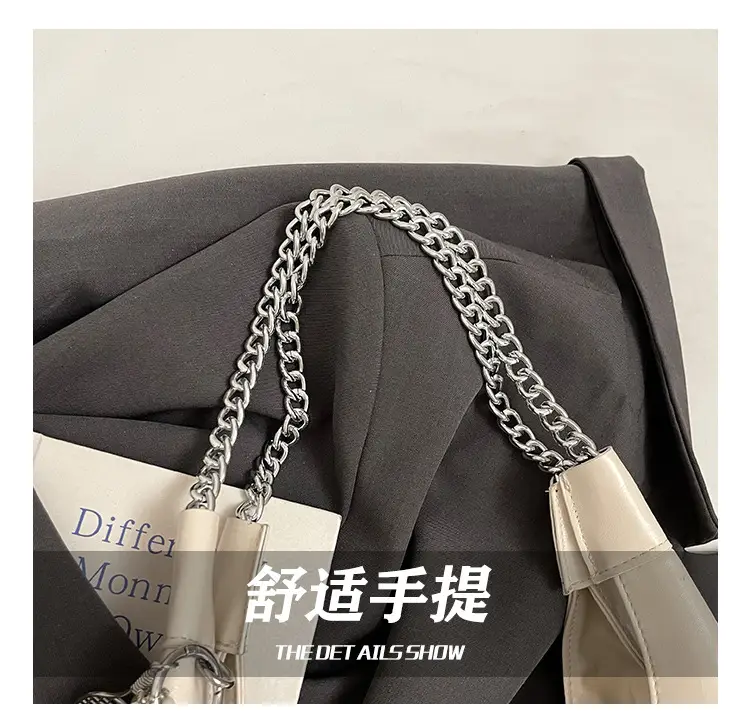 Large Capacity Women's White Leather Tote Bag with Chain Strap — feature 11