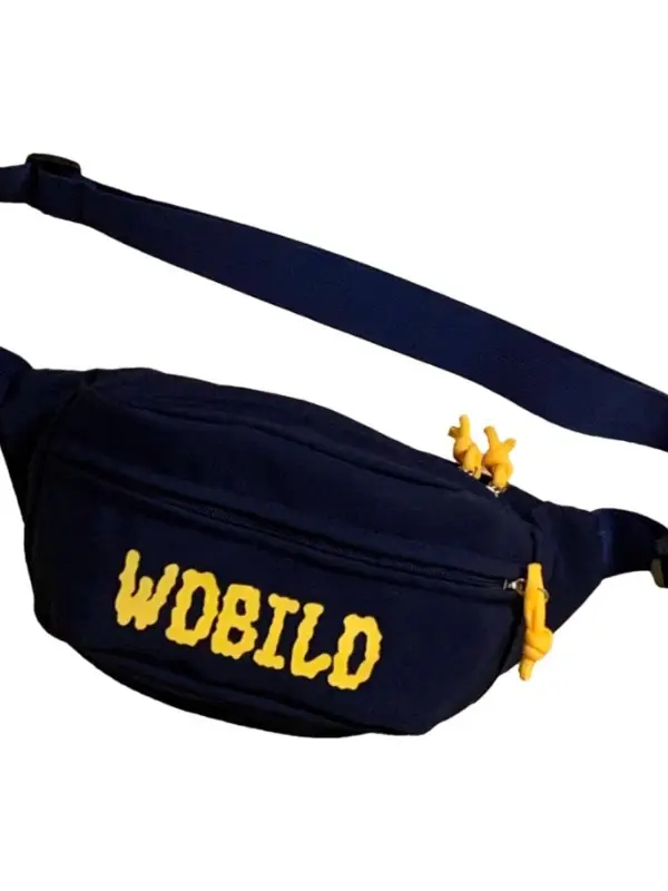 Women's Blue Lettering Crossbody Bag with Leather Strap