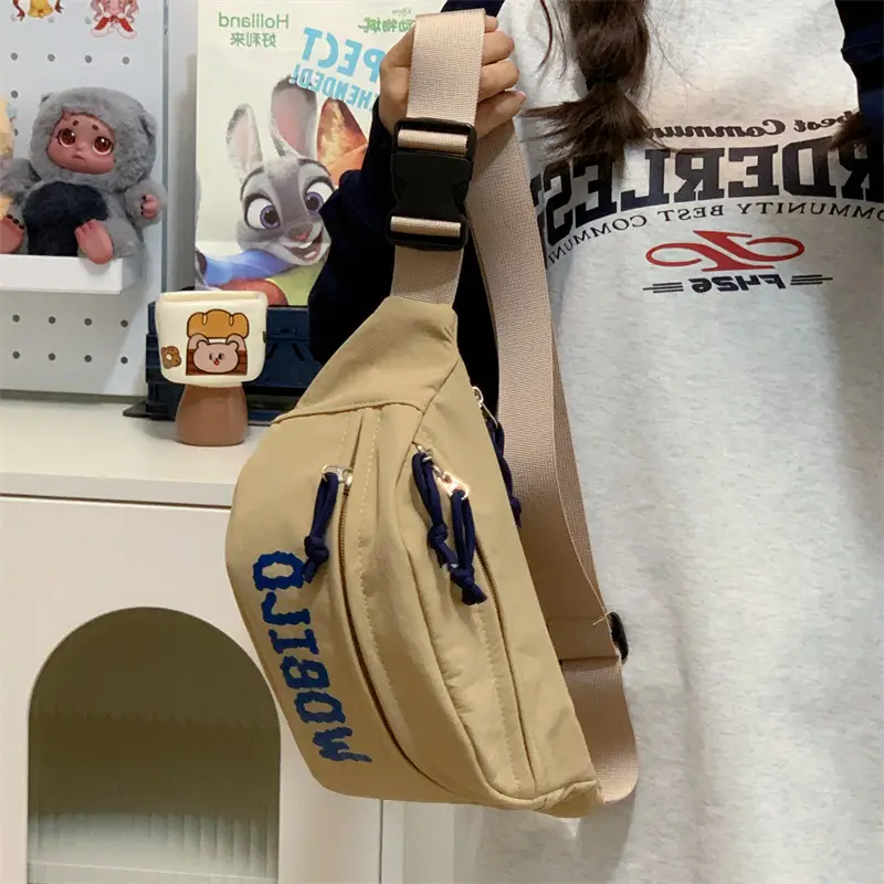 Women's Blue Lettering Crossbody Bag with Leather Strap