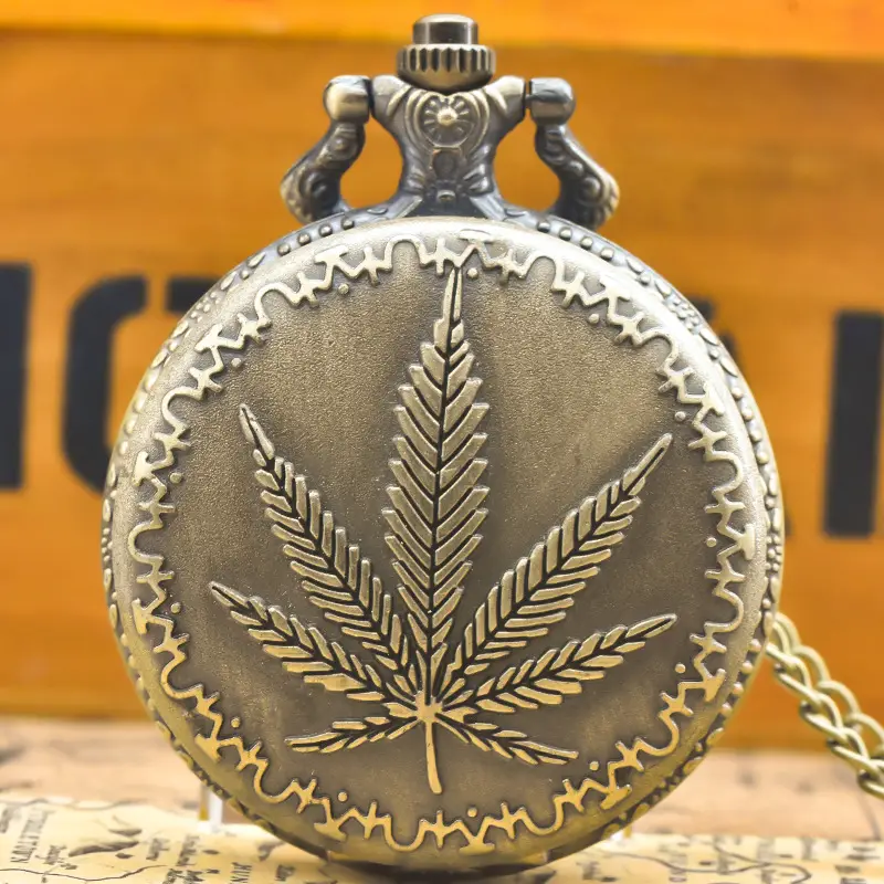 Cross-Border Leaf Pattern Flip Pocket Watch Necklace - Image 5