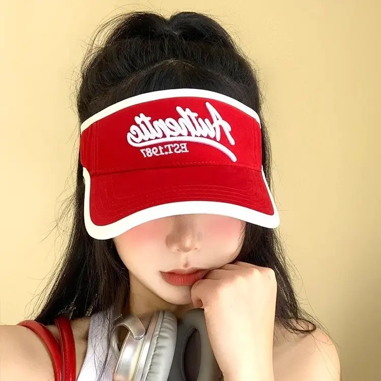 Women Letter Embroidery Visor Hat Navy White Summer Travel Sports Sunshade - Image 9