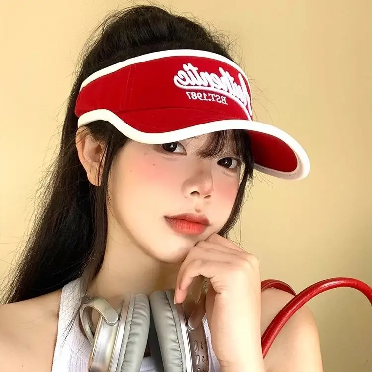 Women Letter Embroidery Visor Hat Navy White Summer Travel Sports Sunshade - Image 10