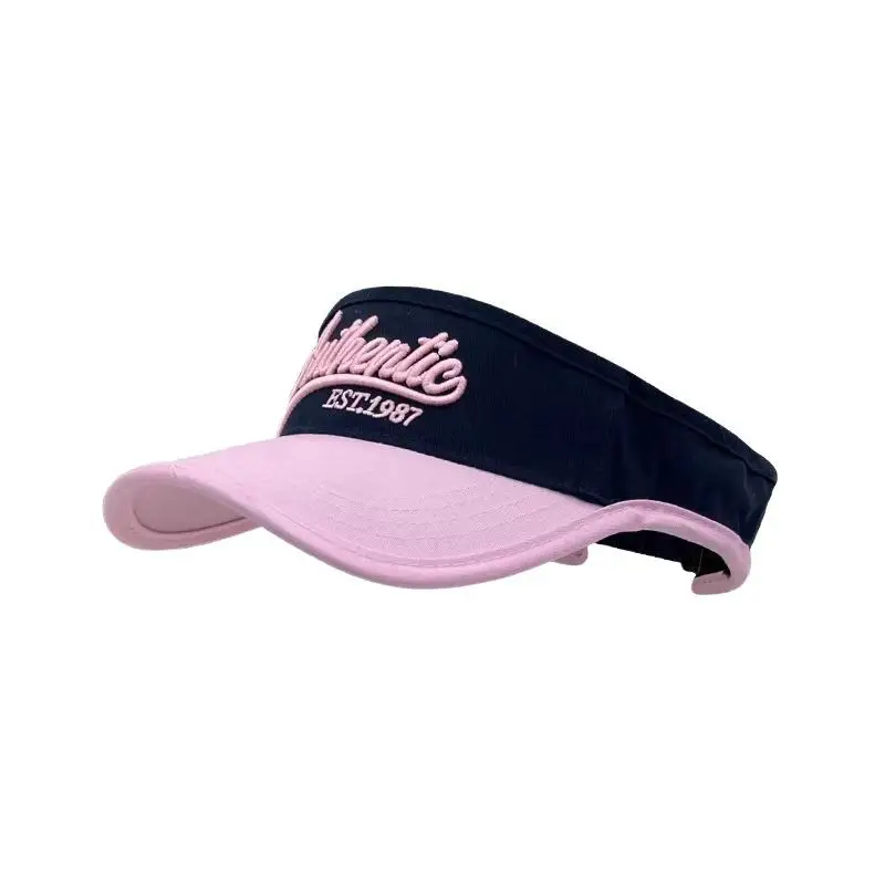 Women Letter Embroidery Visor Hat Navy White Summer Travel Sports Sunshade - Image 11
