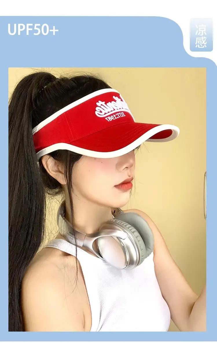 Women Letter Embroidery Visor Hat Navy White Summer Travel Sports Sunshade — feature 10