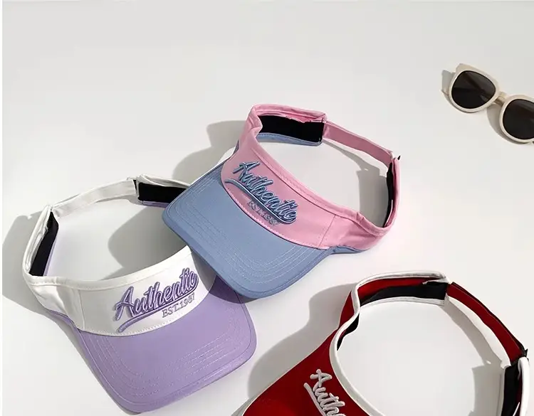 Women Letter Embroidery Visor Hat Navy White Summer Travel Sports Sunshade — feature 14