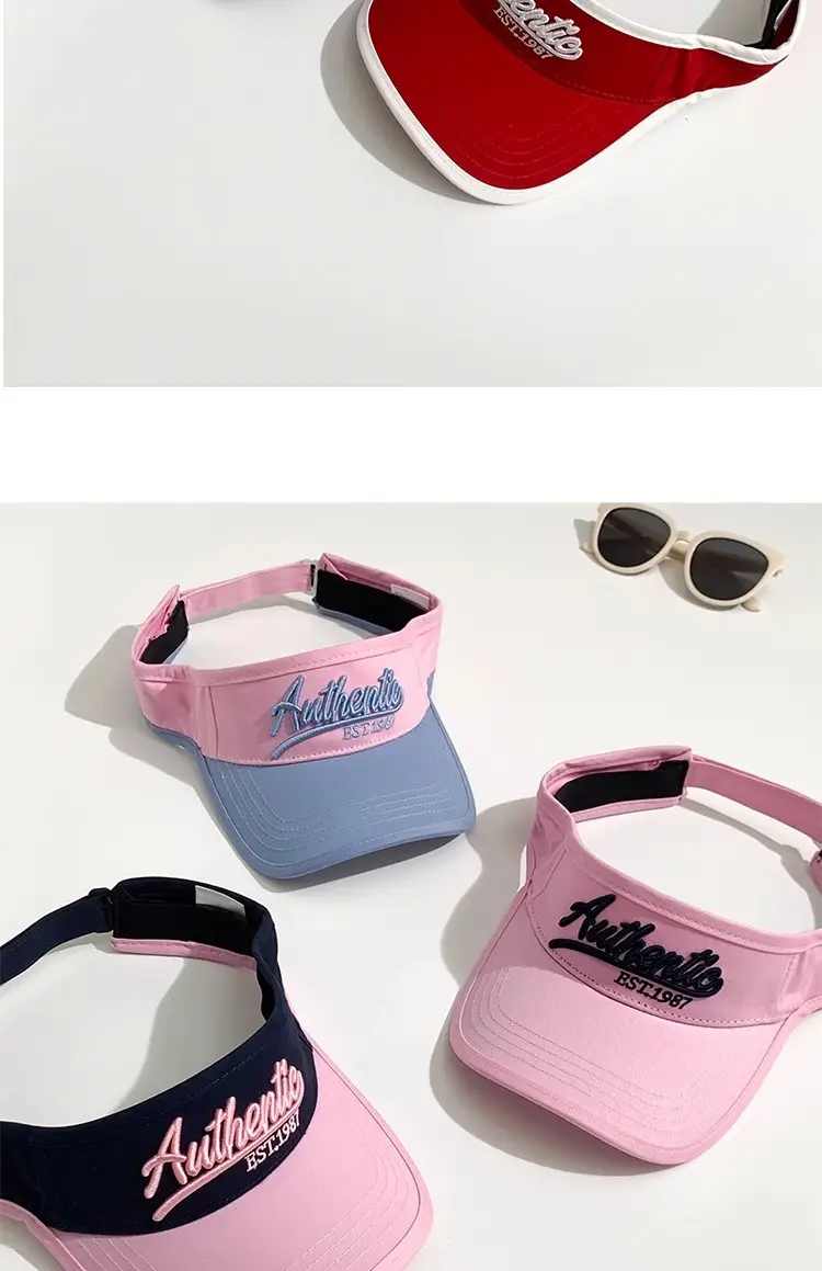Women Letter Embroidery Visor Hat Navy White Summer Travel Sports Sunshade — feature 15