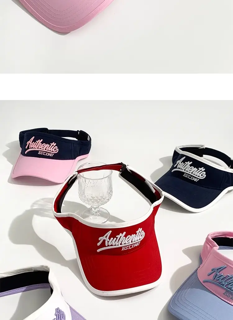 Women Letter Embroidery Visor Hat Navy White Summer Travel Sports Sunshade — feature 16