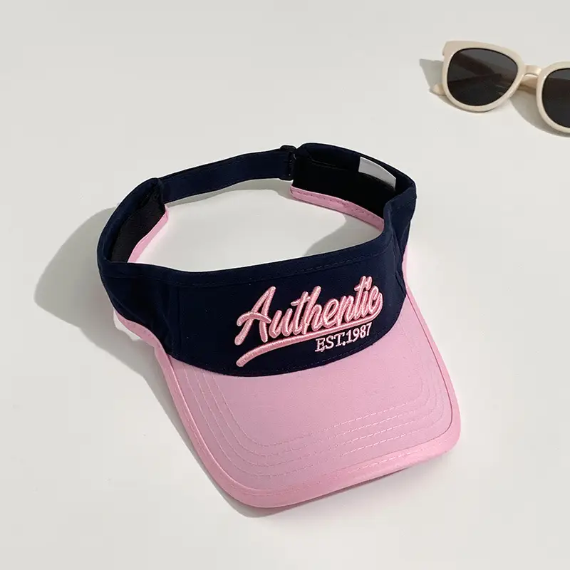 Women Letter Embroidery Visor Hat Navy White Summer Travel Sports Sunshade - Image 2