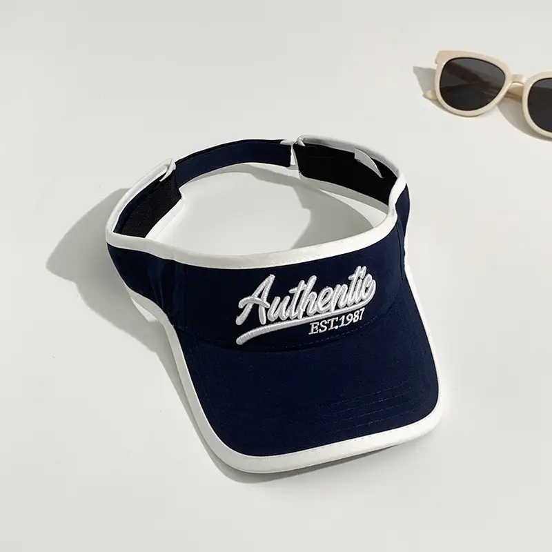 Women Letter Embroidery Visor Hat Navy White Summer Travel Sports Sunshade - Image 5