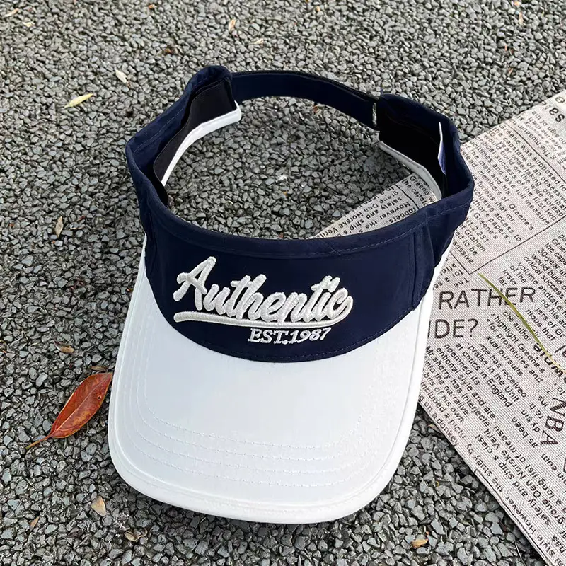 Women Letter Embroidery Visor Hat Navy White Summer Travel Sports Sunshade - Image 6
