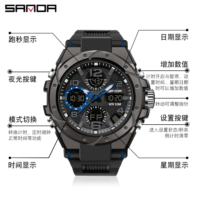 Sanda Red Dual Display Sports Watch for Men Women - Image 60