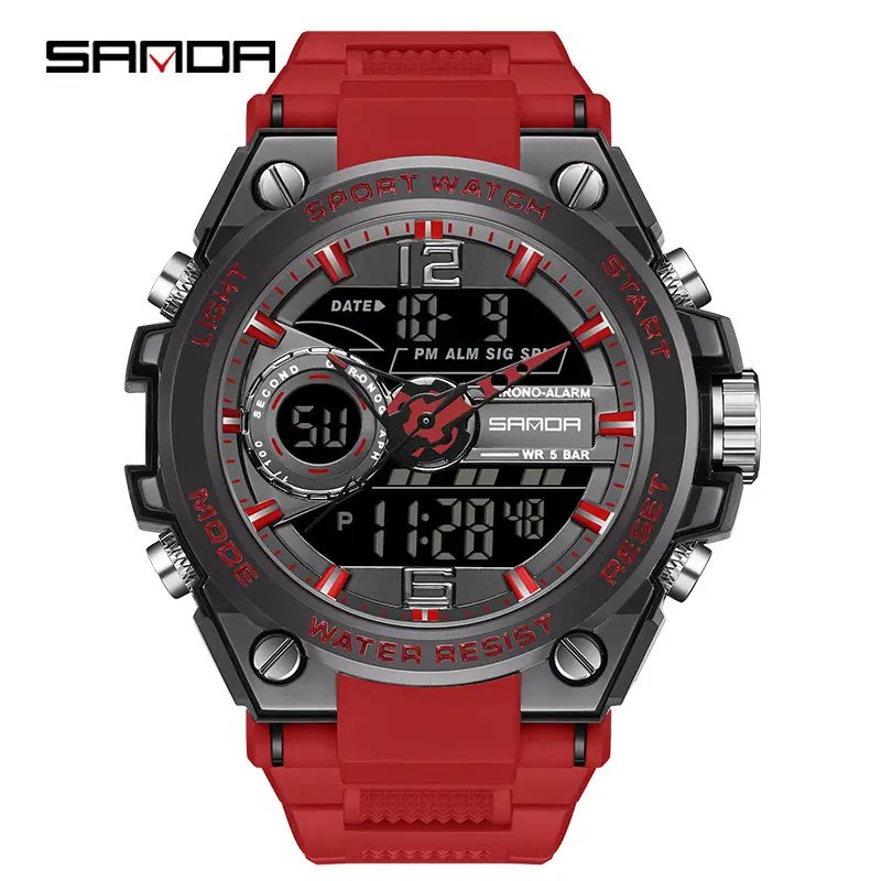 Sanda Red Dual Display Sports Watch for Men Women - Image 44