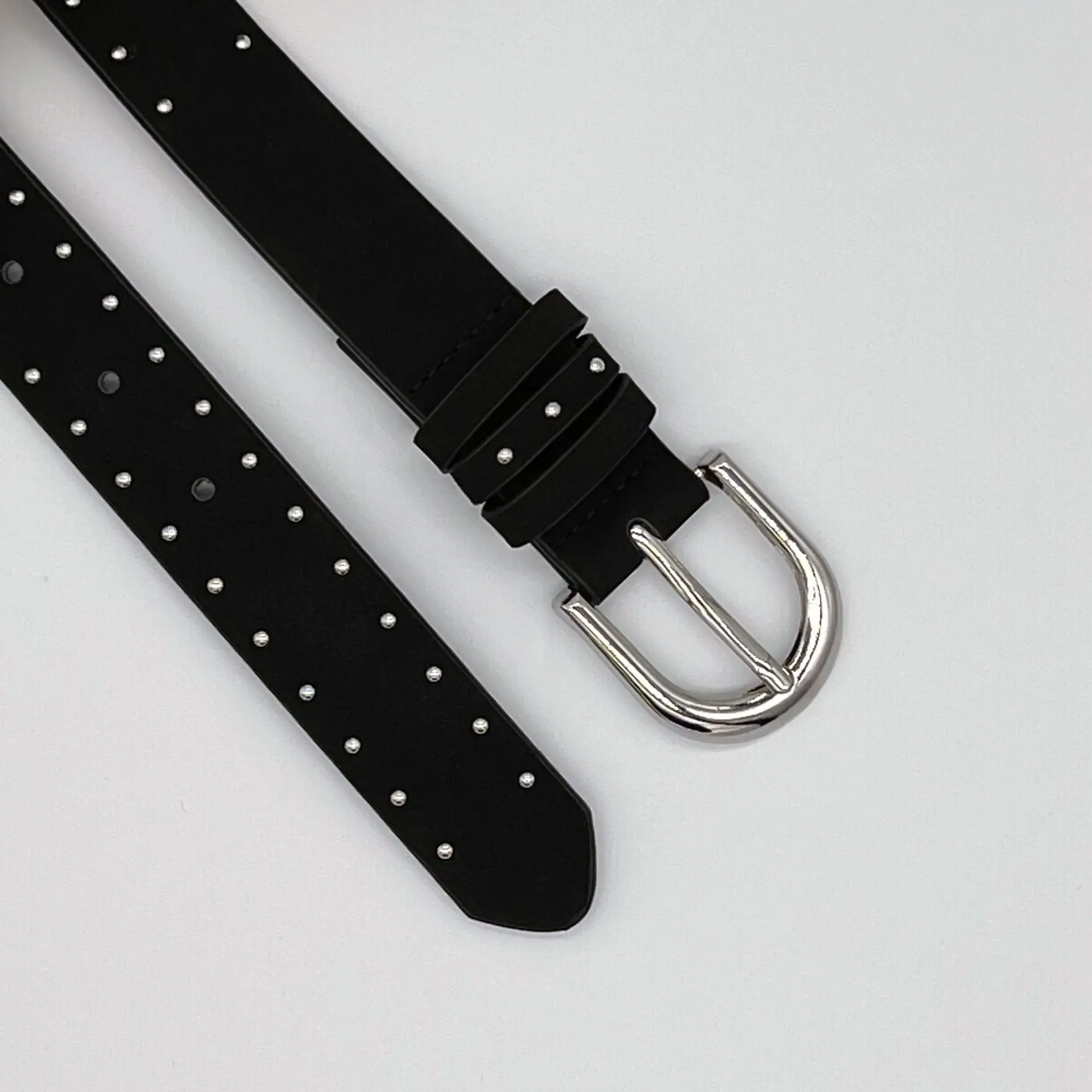 Black Suede Rivet Belt with Silver Buckle for Women