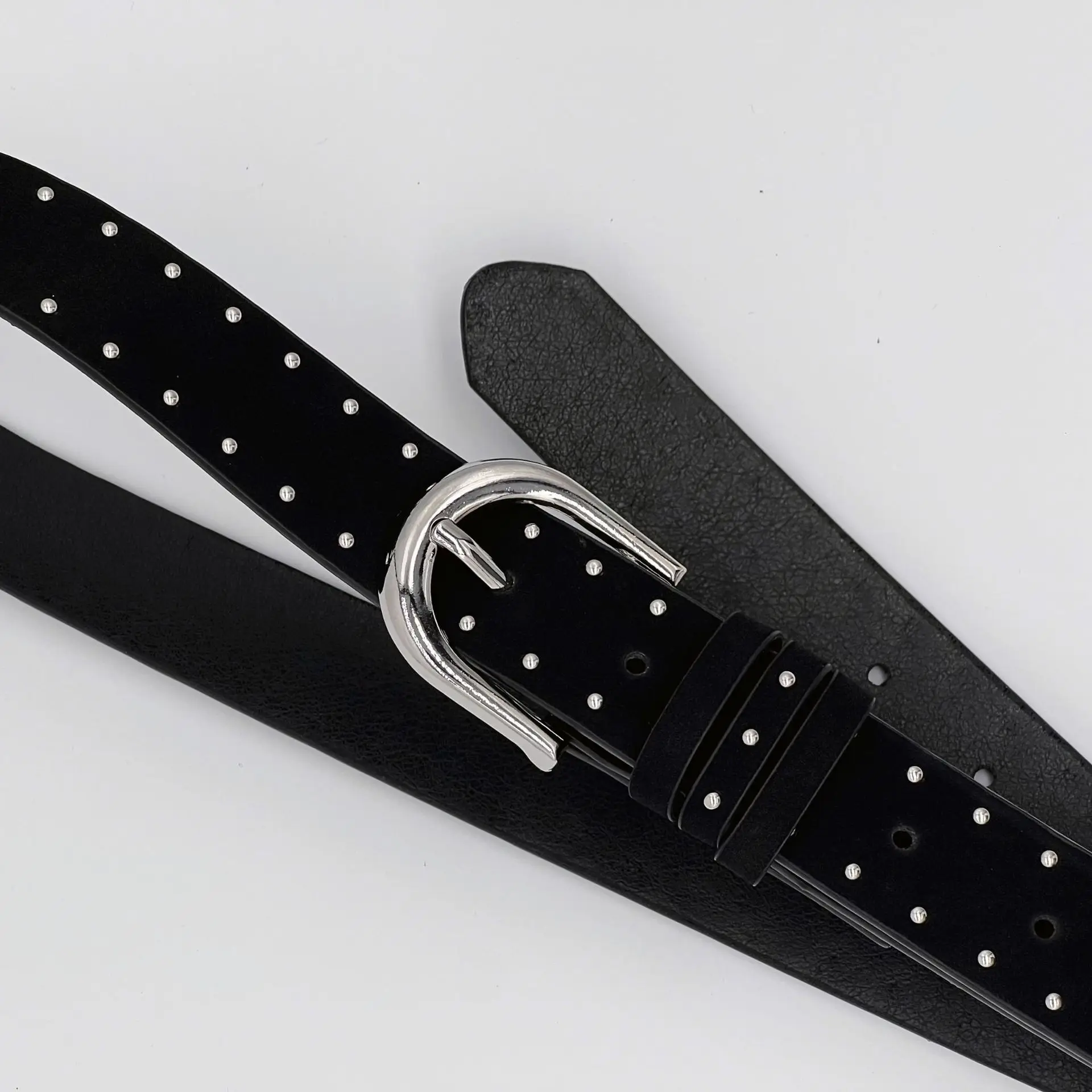 Black Suede Rivet Belt with Silver Buckle for Women — feature 11