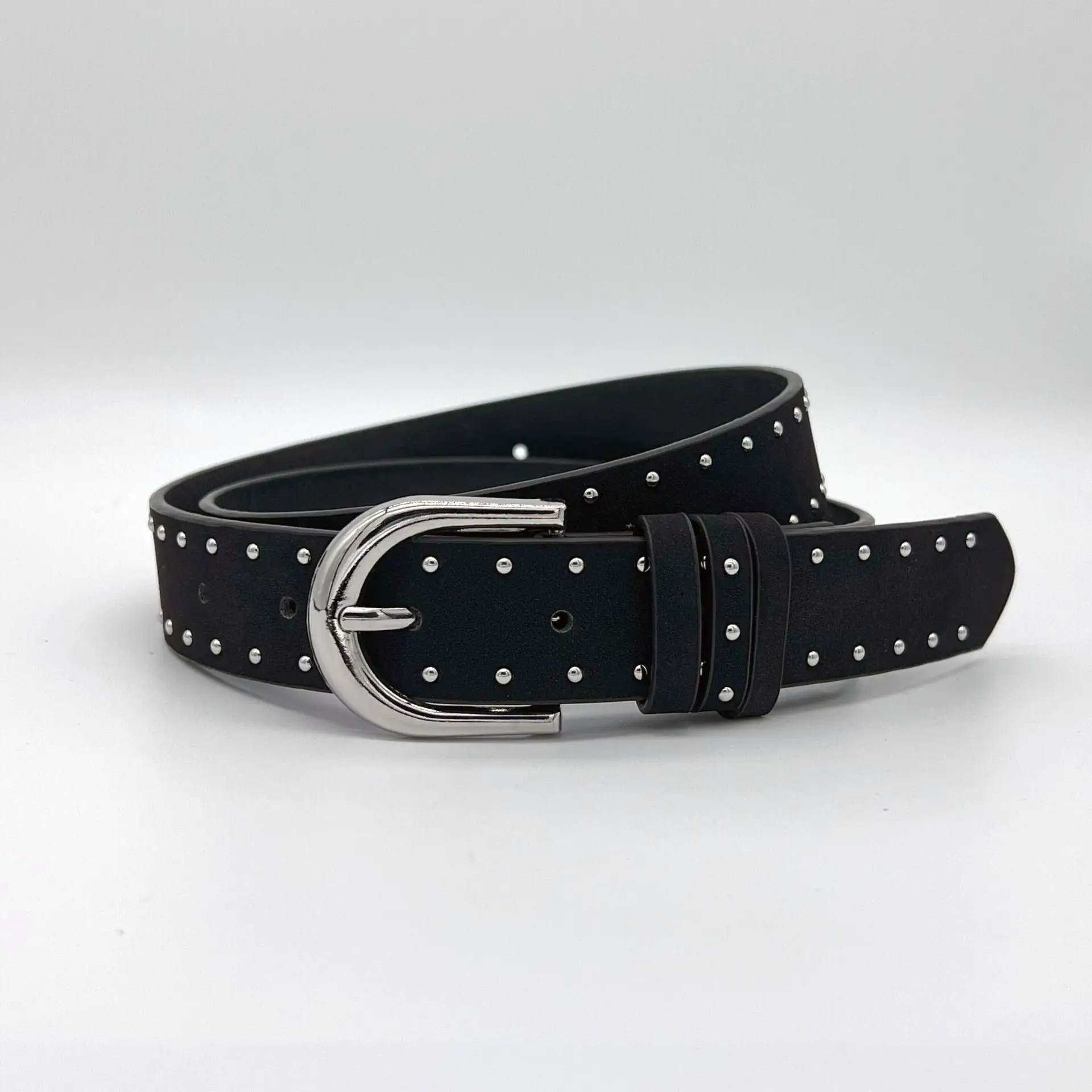 Black Suede Rivet Belt with Silver Buckle for Women — feature 3
