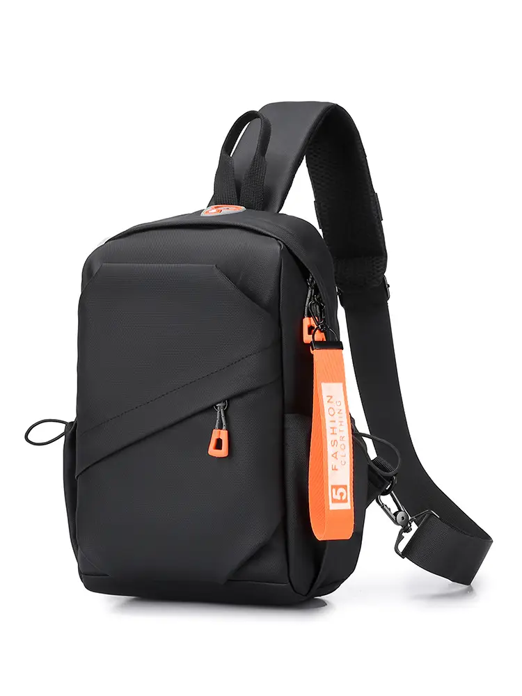 Men's Lightweight Crossbody Bag Black Orange Oxford Cloth