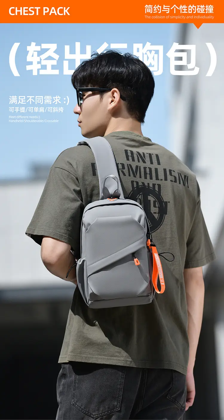 Men's Lightweight Crossbody Bag Black Orange Oxford Cloth — feature 1