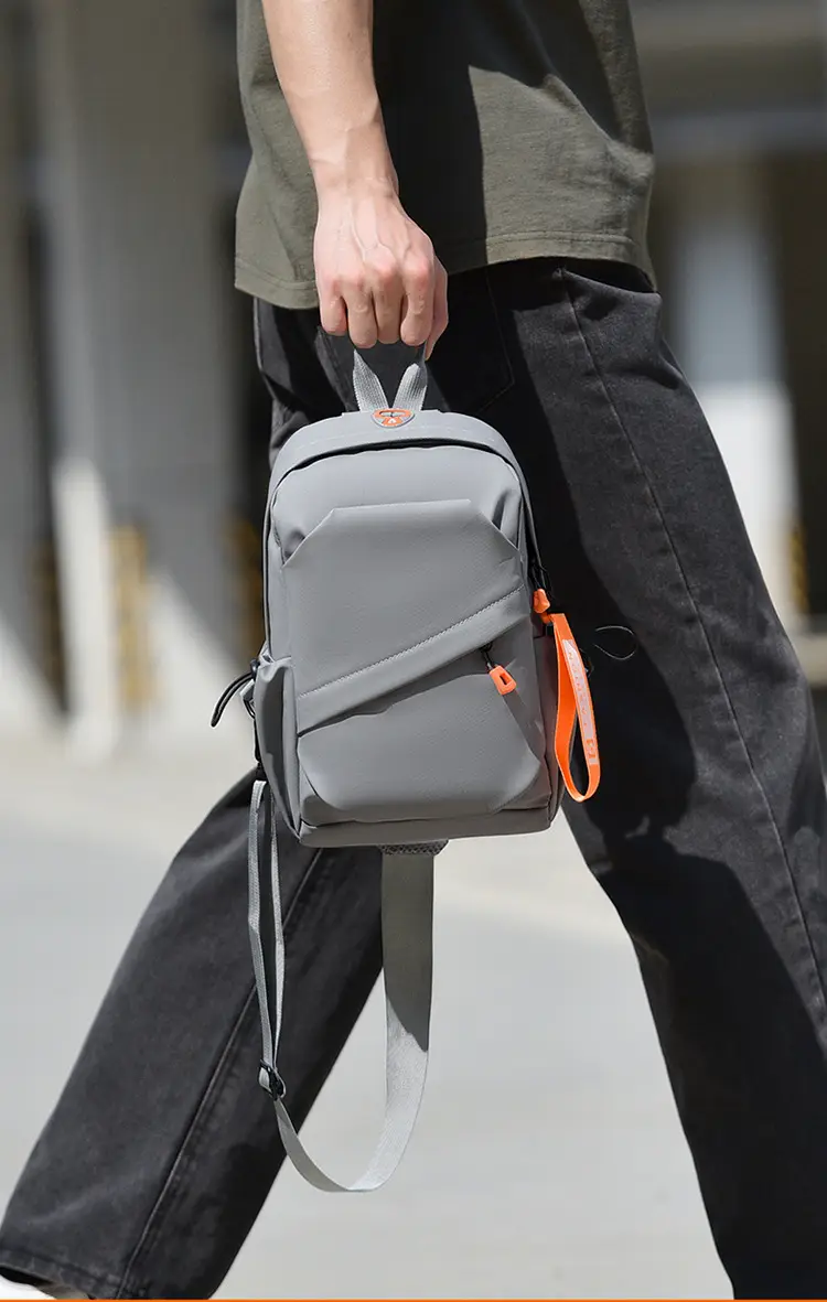 Men's Lightweight Crossbody Bag Black Orange Oxford Cloth — feature 13
