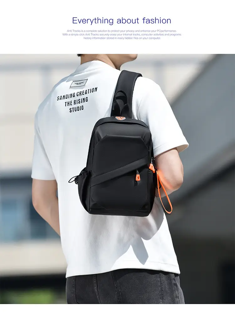 Men's Lightweight Crossbody Bag Black Orange Oxford Cloth — feature 17