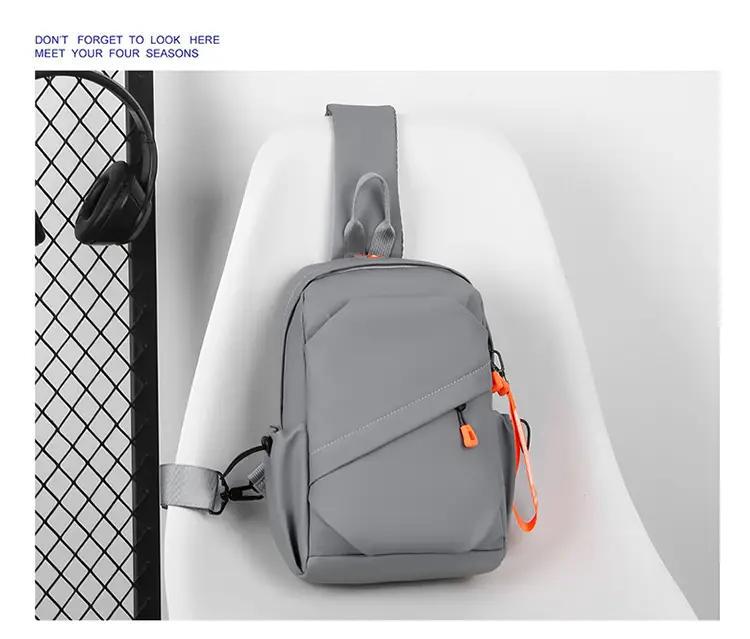 Men's Lightweight Crossbody Bag Black Orange Oxford Cloth — feature 21