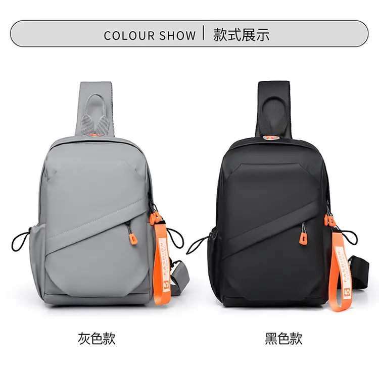 Men's Lightweight Crossbody Bag Black Orange Oxford Cloth — feature 22