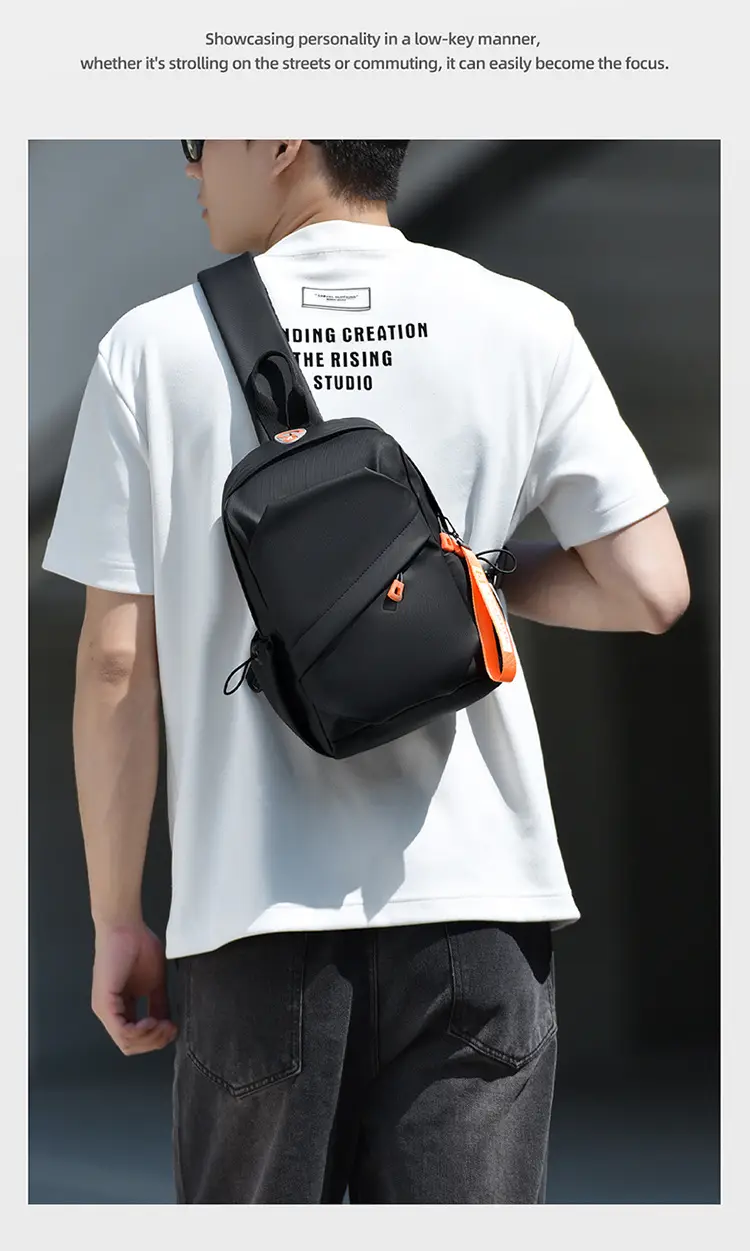 Men's Lightweight Crossbody Bag Black Orange Oxford Cloth — feature 4