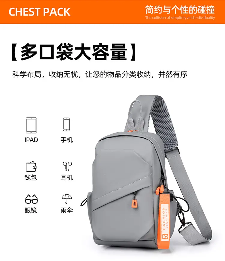 Men's Lightweight Crossbody Bag Black Orange Oxford Cloth — feature 6