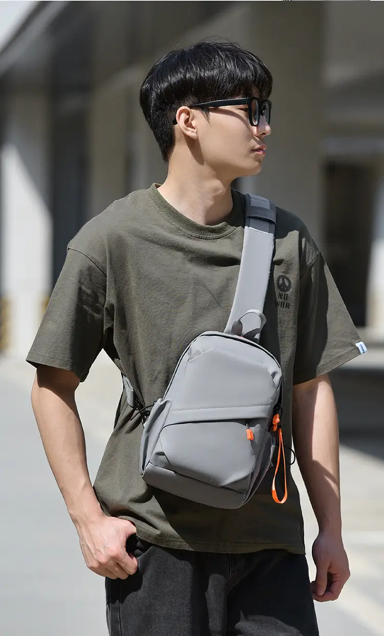 Men's Lightweight Crossbody Bag Black Orange Oxford Cloth — feature 9