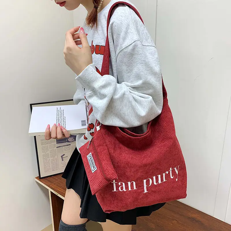Korean Letter Corduroy Shoulder Bag Red 2025 - Image 6