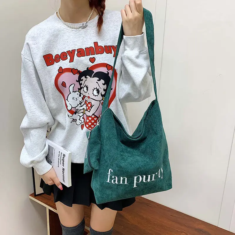 Korean Letter Corduroy Shoulder Bag Red 2025 - Image 7