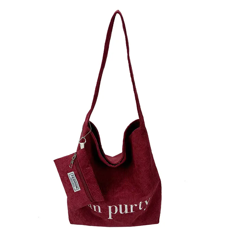 Korean Letter Corduroy Shoulder Bag Red 2025 - Image 10