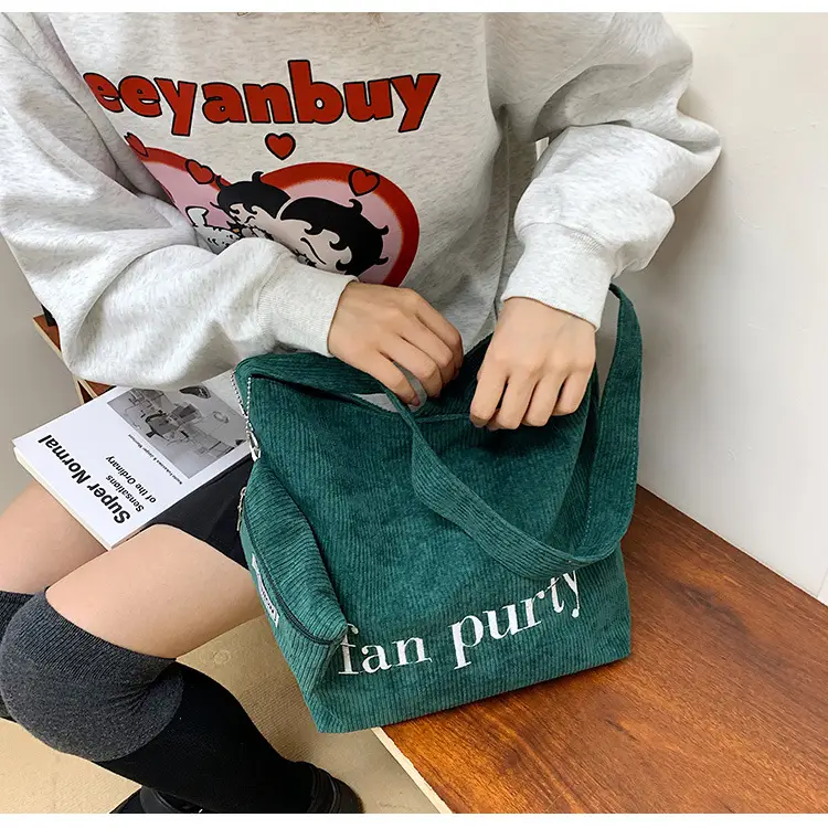 Korean Letter Corduroy Shoulder Bag Red 2025 — feature 13