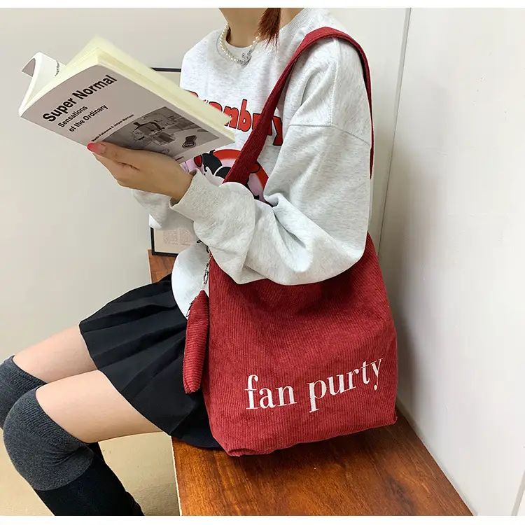 Korean Letter Corduroy Shoulder Bag Red 2025 — feature 15