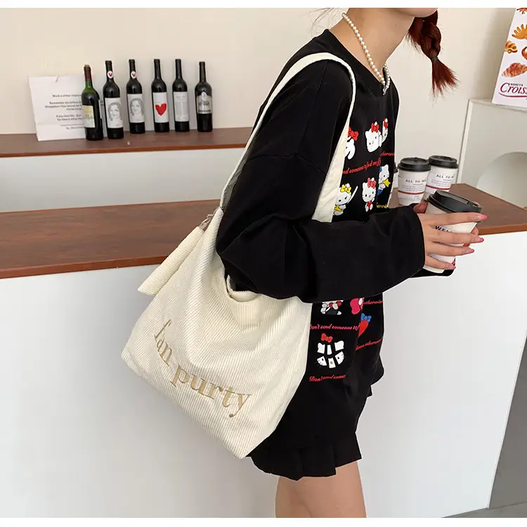 Korean Letter Corduroy Shoulder Bag Red 2025 — feature 19