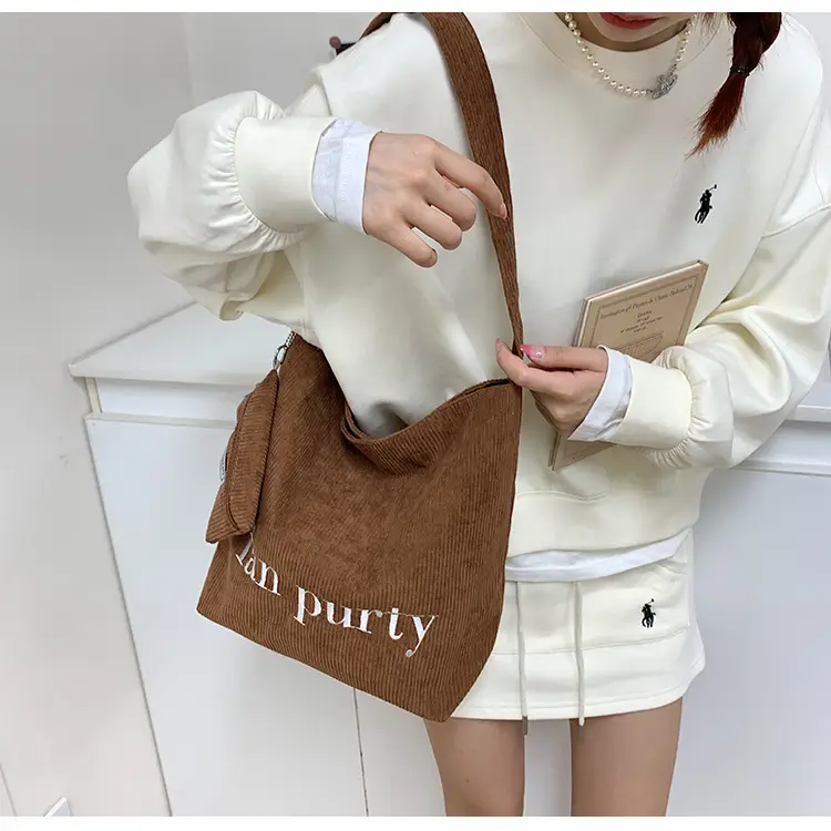 Korean Letter Corduroy Shoulder Bag Red 2025 — feature 20