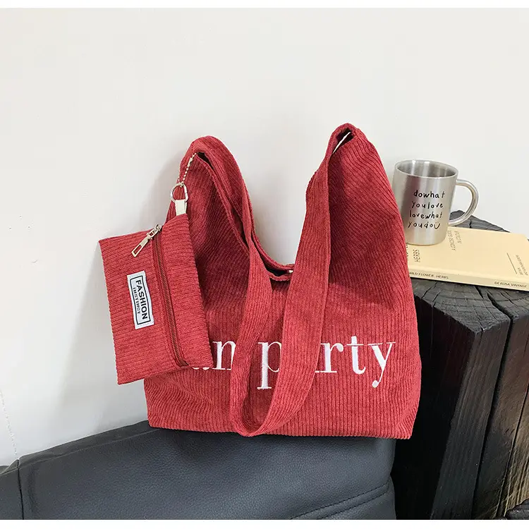 Korean Letter Corduroy Shoulder Bag Red 2025 — feature 26
