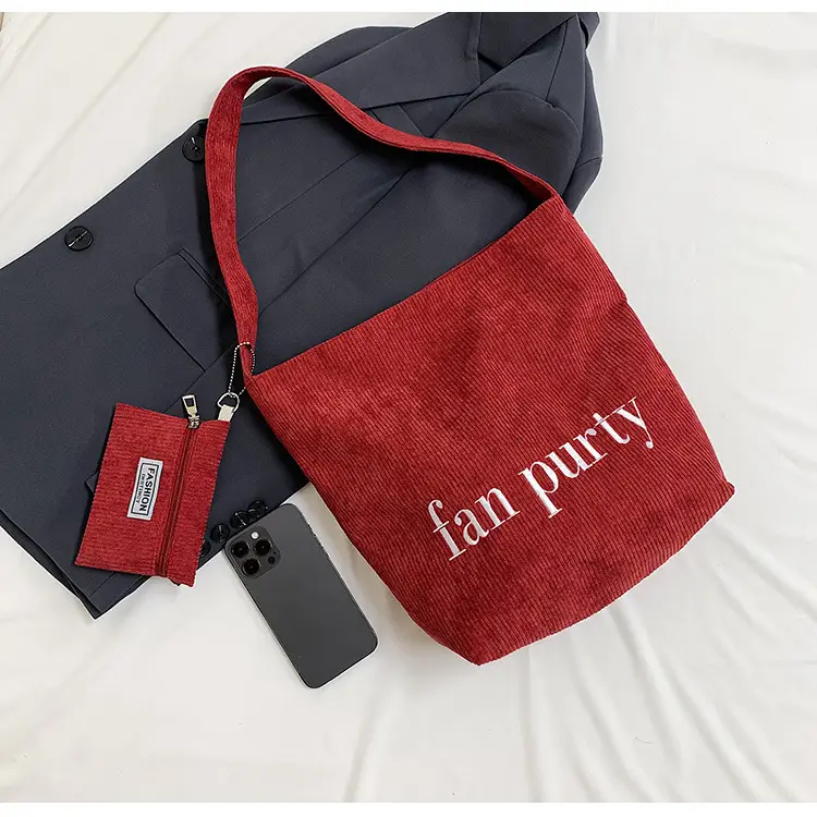 Korean Letter Corduroy Shoulder Bag Red 2025 - Image 3