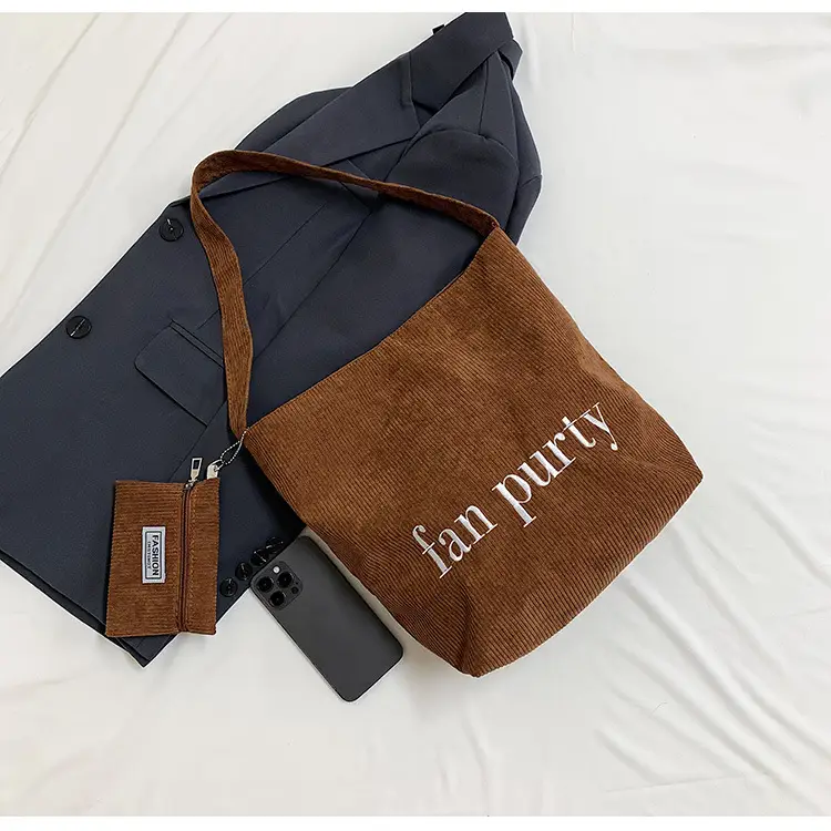 Korean Letter Corduroy Shoulder Bag Red 2025 - Image 5