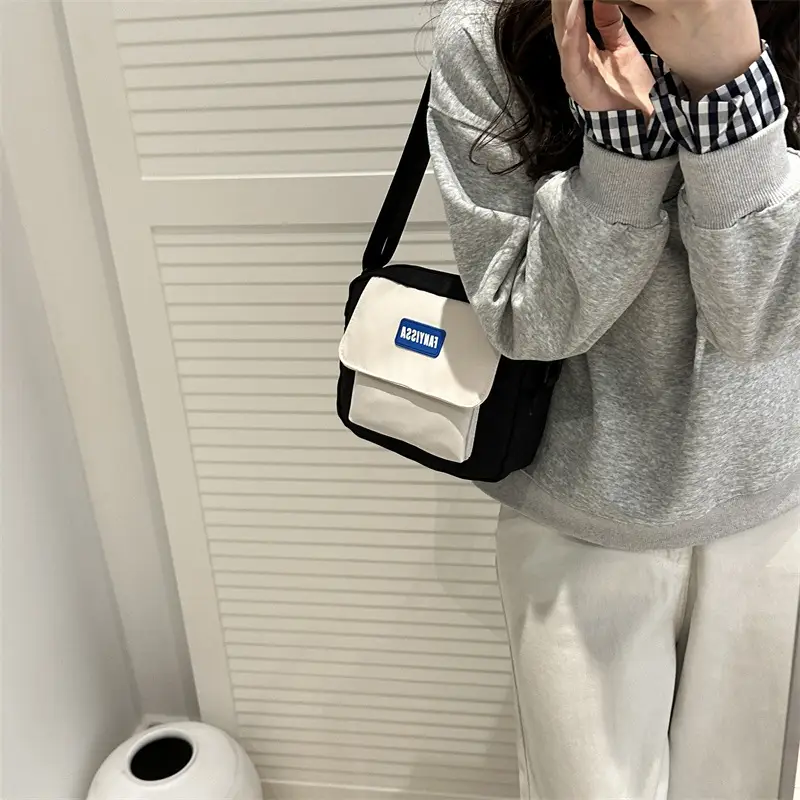 Japanese Style Crossbody Bag Black White 2025 Summer Canvas
