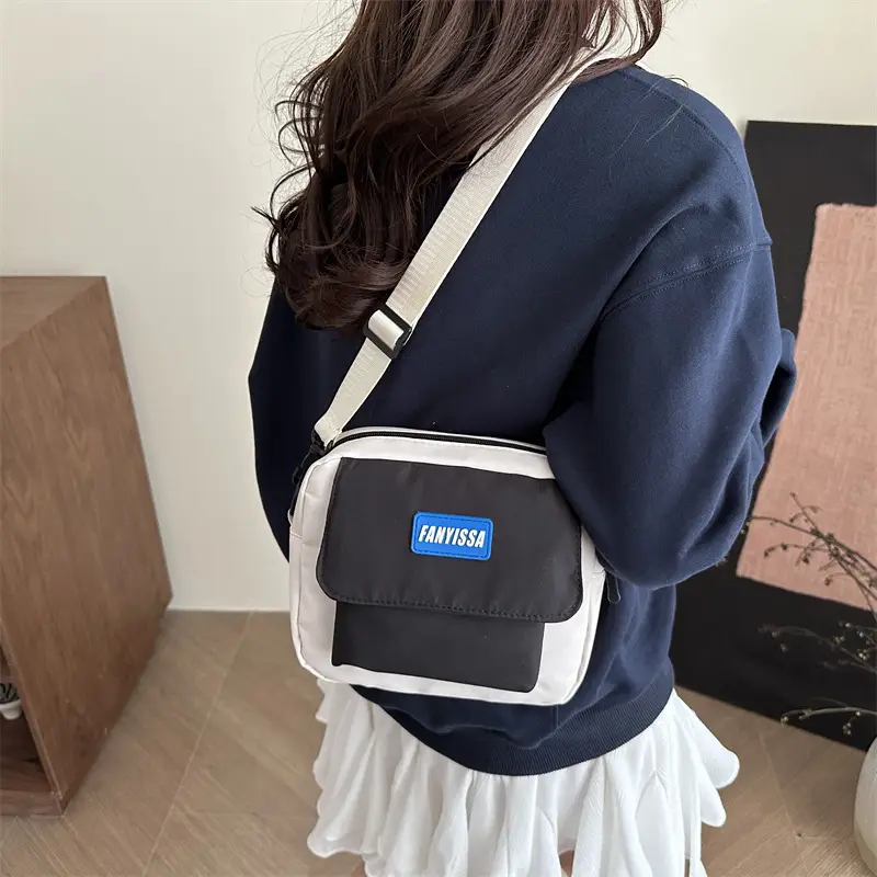 Japanese Style Crossbody Bag Black White 2025 Summer Canvas