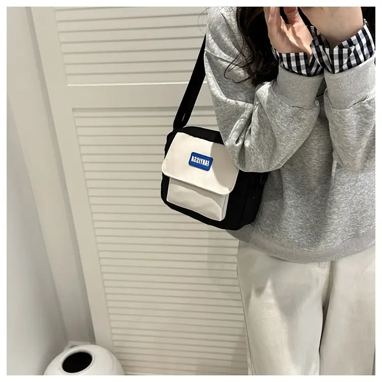 Japanese Style Crossbody Bag Black White 2025 Summer Canvas — feature 10