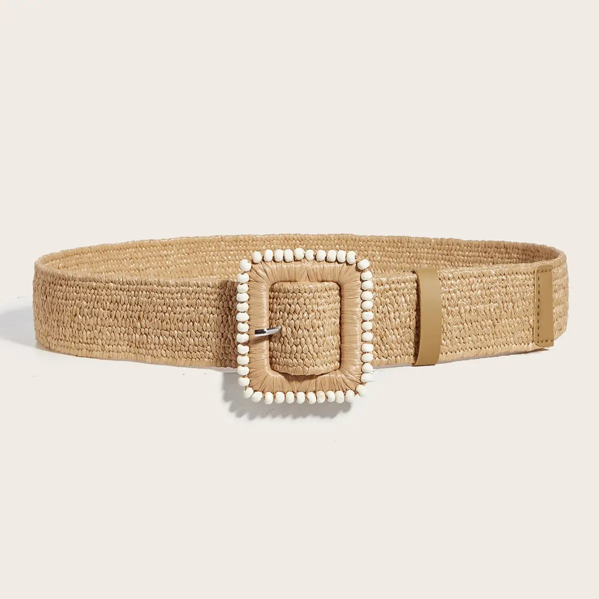 Women's Decorative Belt with Round Square Buckle Black Gold Beaded
