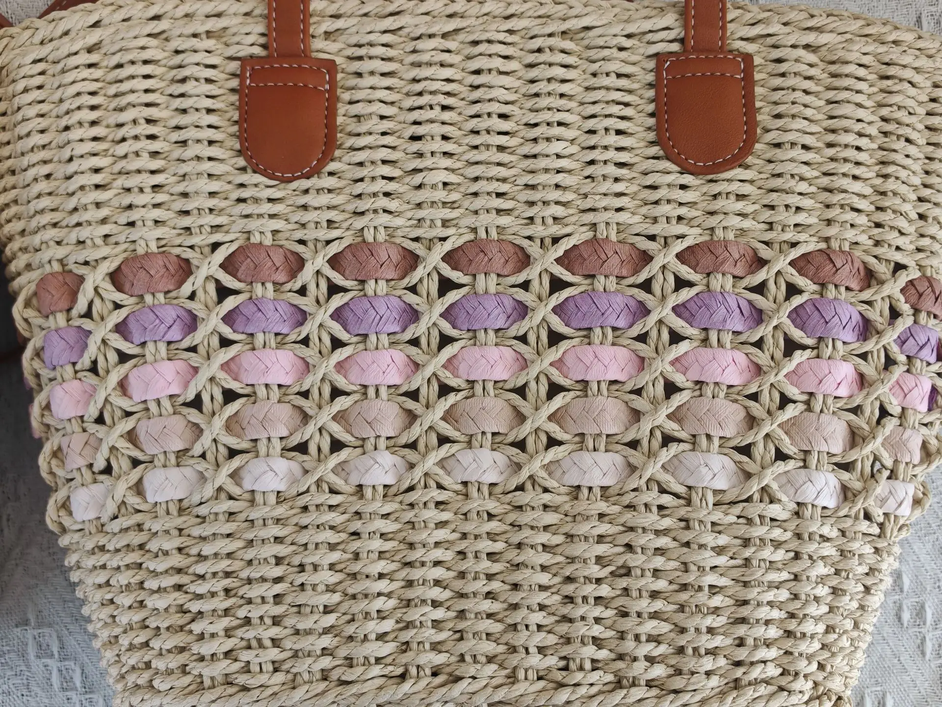 Korean Style Straw Tote Bag with Leather Handles — feature 11